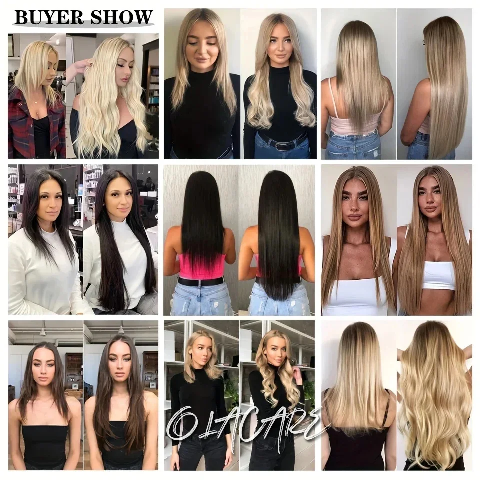 Synthetic Clip In Hair Extensions Black Brown Blonde For Women