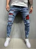 High Quality Fashion Men Painted Stretch Skinny Jeans Slim Fit Ripped Distressed Pleated Knee Patch Casual Men's Brand Clothing 3