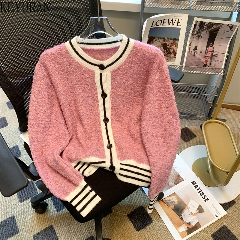 

2023 Autumn Winter Striped Sweater Women Korean O-Neck Long Sleeve Single-breasted Knitted Cardigan Sweaters Coat Knitwear Tops