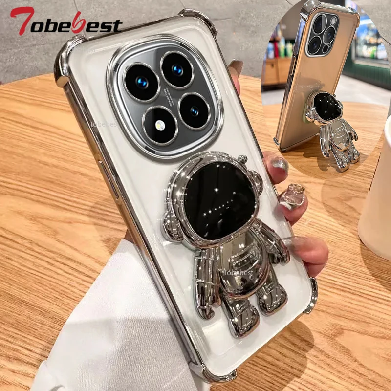 Clear Shockproof Transparent Plating Astronaut Bracket Phone Holder Cover