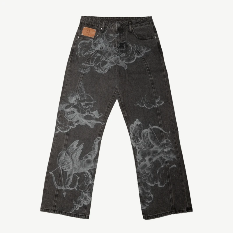 Y2k Ángel pantalones vaqueros holgados Retro High Street Cupids flecha hombres mujeres pantalones americanos ropa informal estilo Hip Hop pantalones vaqueros rectos informales Unisex