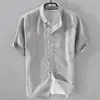 Summer Henry V Neck Button Down Shirt Soft and Comfortable Men's Casual Hawaiian Shirt Solid Color White Black 4
