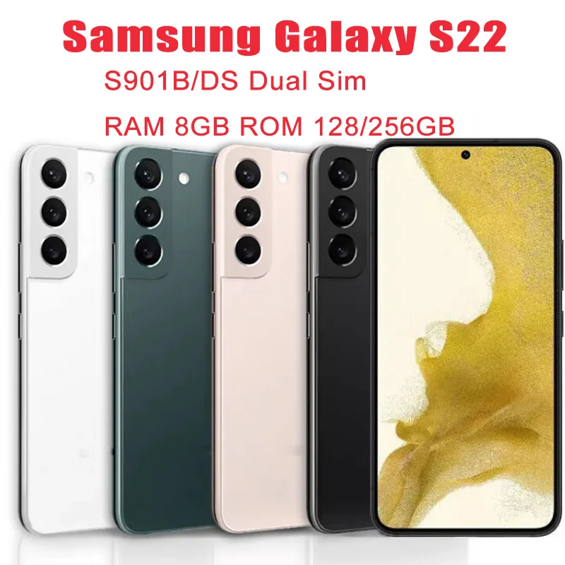 

Original Unlocked Samsung Galaxy S22 5G Dual Sim S901B/DS 6.1" ROM 128/256GB RAM 8GB Exynos NFC Octa Core 5G Bar Mobile Phone