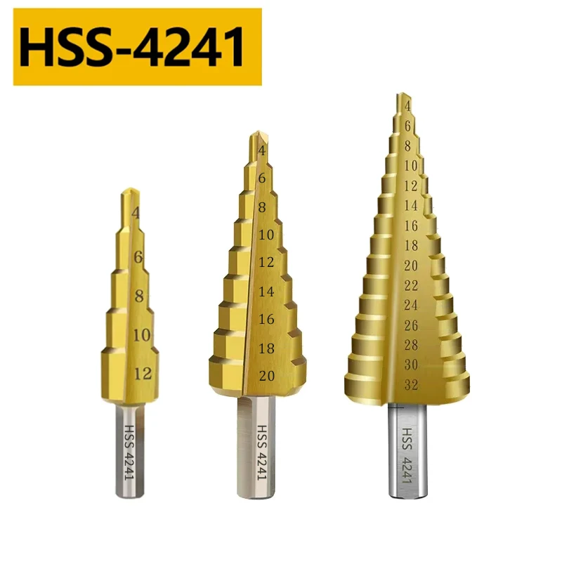 

4-12/4-20/4-32mm 3PCS set Pagoda Step Drill Titanium Coated Core Drill HSS 4241 6542 M35 Hex Shank Hole Saw Cutter Drilling Tool