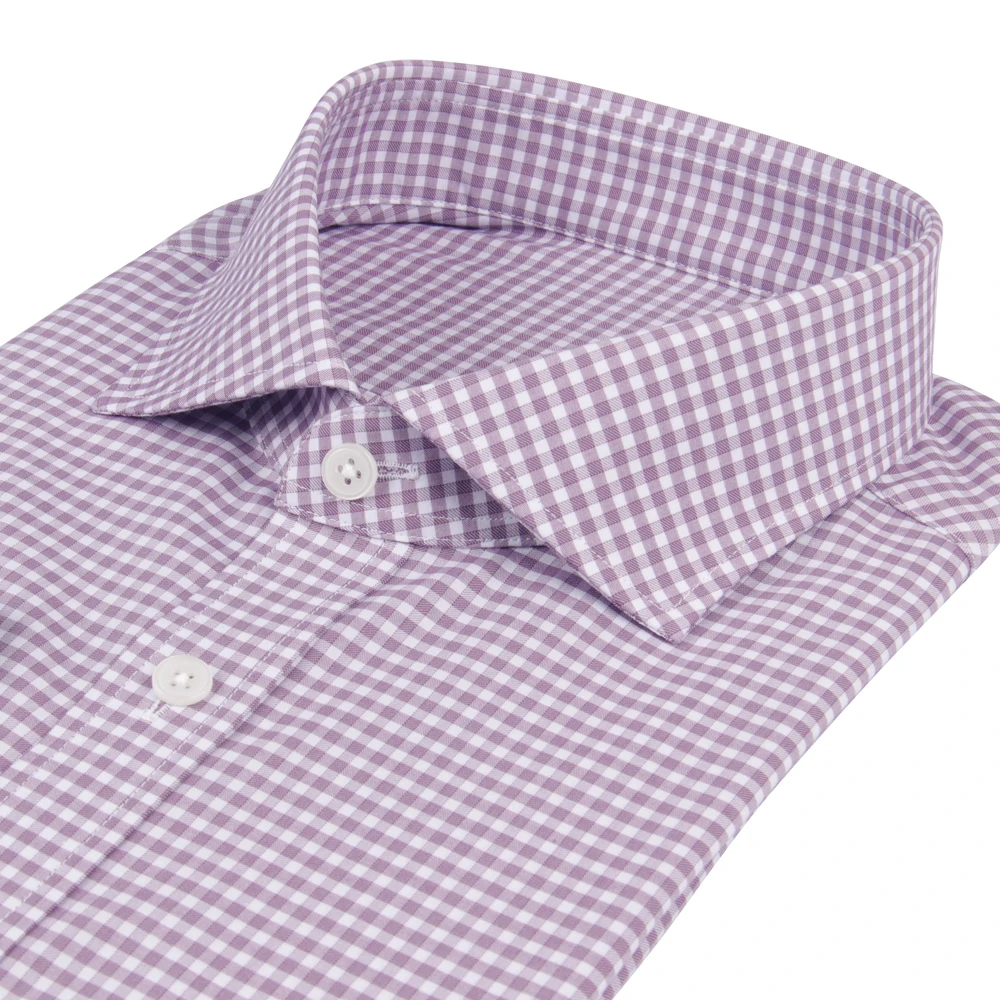 160s 2-ply Luxury Dress Shirt 100% Cotton Purple Checker Business Shirts Wrinkle Resistant Tailored Dress Shirts For Men