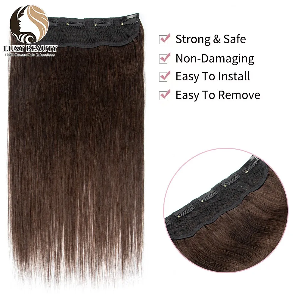 Blonde Clip In One Piece Human Hair Extensions Brown Remy Human Hair Weft Clip In Natural Silk Straight Hairpiece For Women