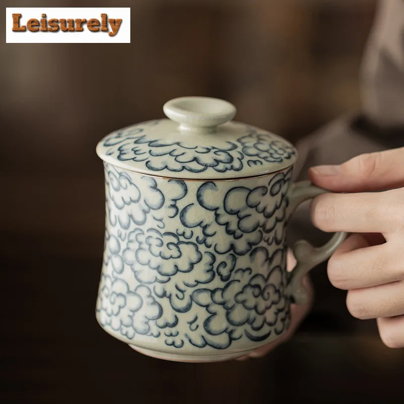 350ml Ru Kiln Cloud Moon Crescent Filter Tea Separator Cup Handmade Tea Mug With Infuser Tea Maker Office Water Cup Tea Items