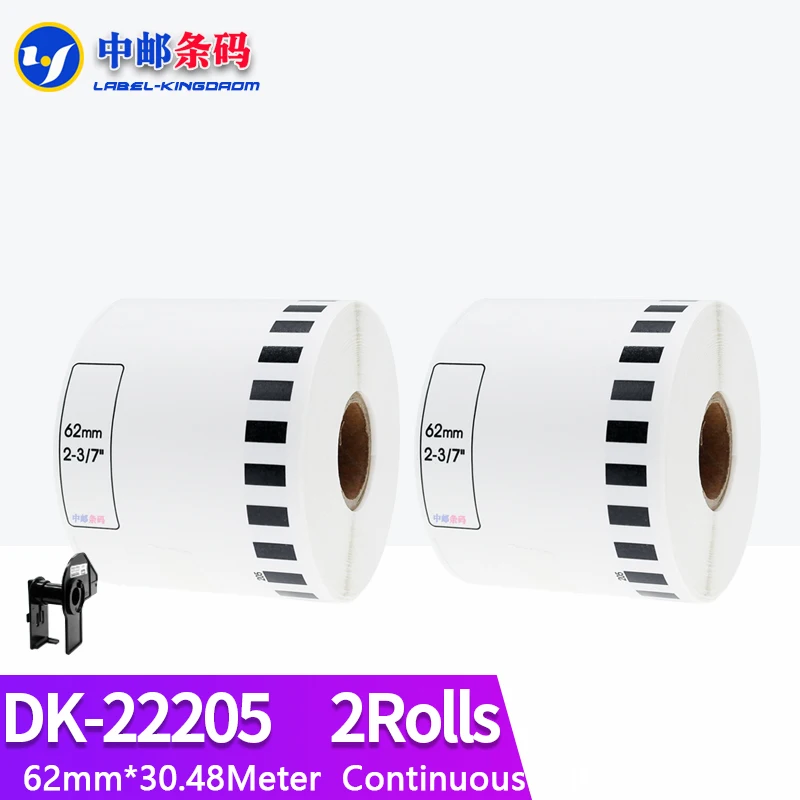 

2 Rolls Brother Compatible DK-22205 Label 62mm*30.48Meter Continuous for Thermal Printer QL-700/QL-800 White Paper DK-2205