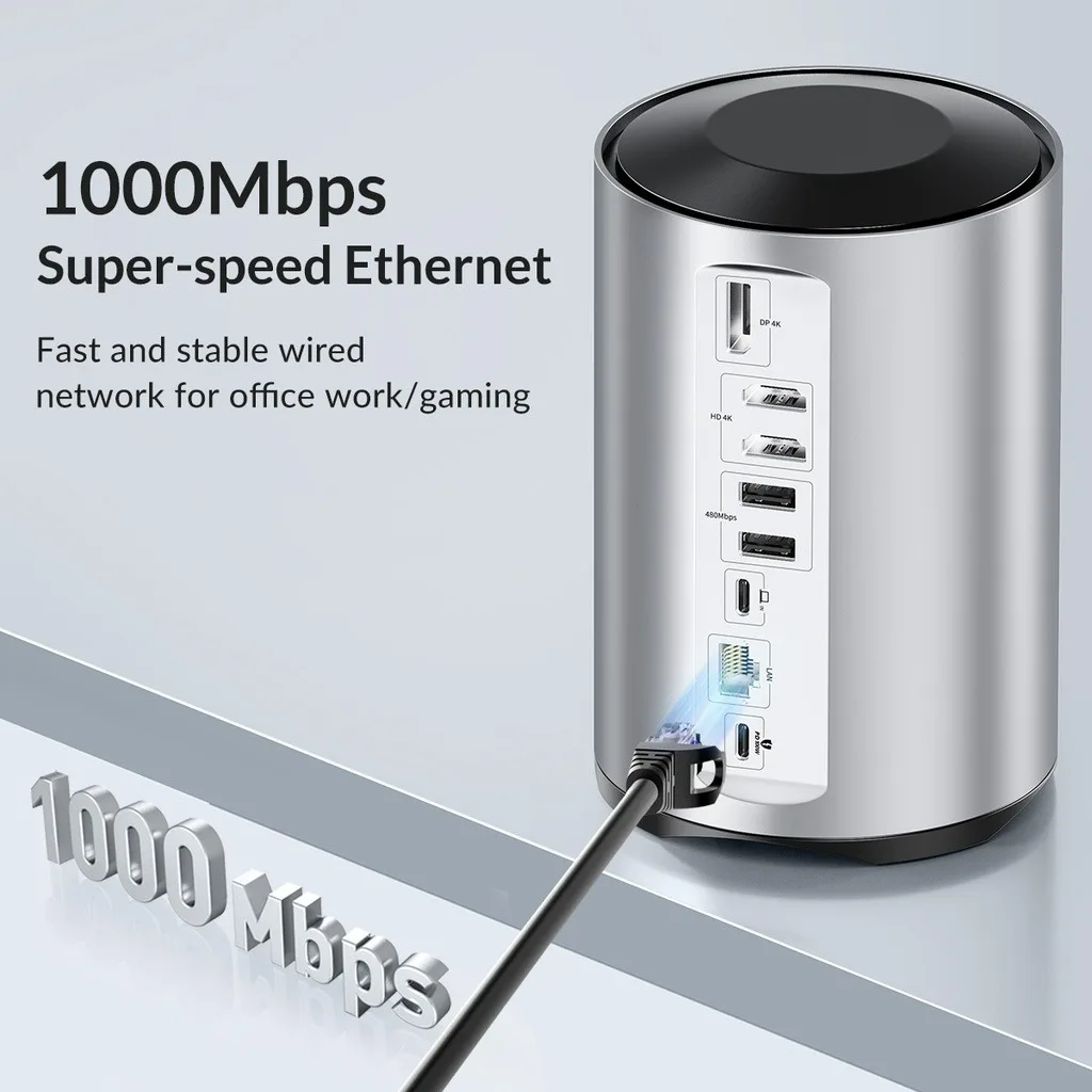 ORICO 15-in-1 게임 베이스 USB 허브 PD100W 전원 공급 장치(4K 60HZ 어댑터 포함) 도킹 스테이션 충전기 데스크 스플리터 Rj45 이더넷 확장기