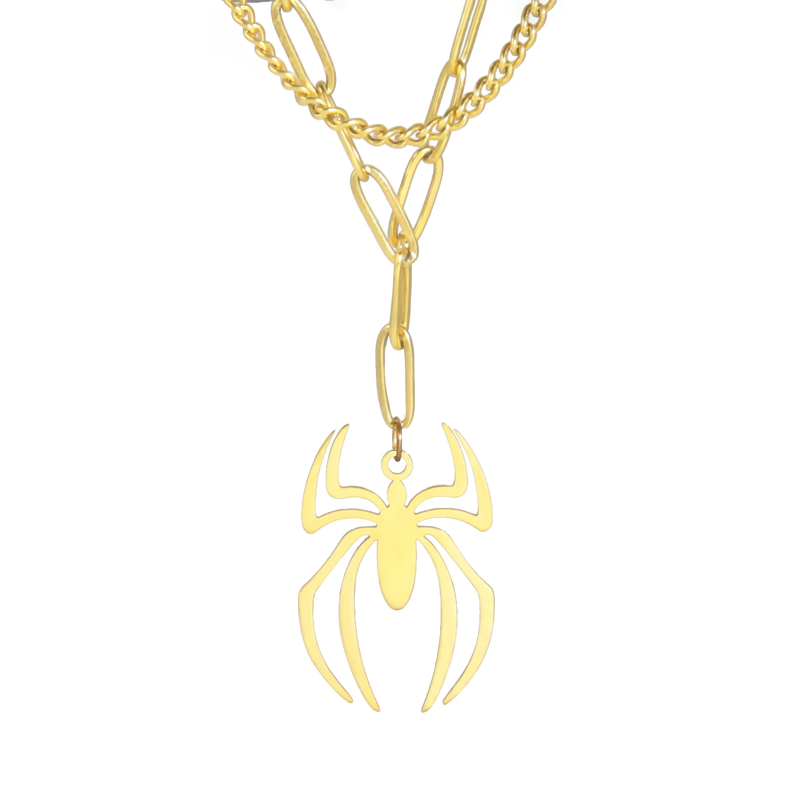 Skyrim Punk Spider Pendant Necklace for Women Men Stainless Steel Double Layer Collar Necklace Hip Hop Tiers Jewelry Gift_voghion.com