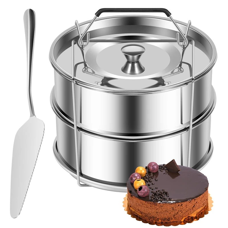 L99A-2-Tiers Stainless Steel Steamer 2.4 Quarts Capacity With Lid Stackable Flan Pan Mold Nonstick Steamer Insert Pans