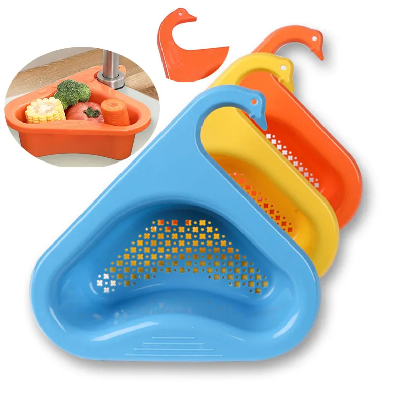 Collapsible Drain Basket Kitchen Sink Strainer Sponge Rack Filter Shelf Vegetable Fruit Drainer Swan Shape Reusable Storage Baskets