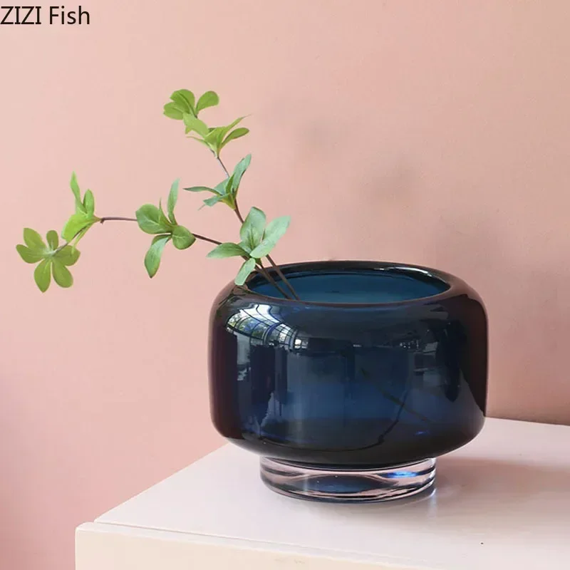 Deep Blue/black Glass Vase Minimalism Floral Vases Desk Decoration Flower Arrangement Hydroponics Flower Pots Modern Home Decor 4