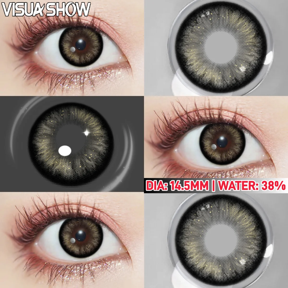 Visuashow Black Cosmetic Contact Lenses for Cosplay Makeup (2-Pack, Yearly Use)