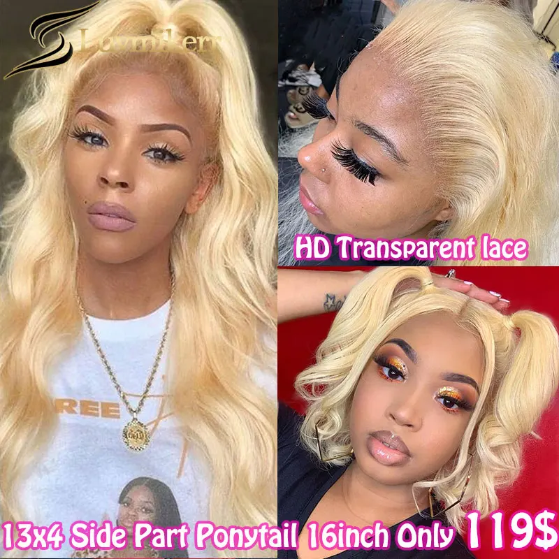 HD Colored 613 Blonde 13x4 Lace Frontal Wig Pre Plucked Brazilian Body Wave Human Hair Wigs Women Can Be Dyed Pink Purple Ginger |