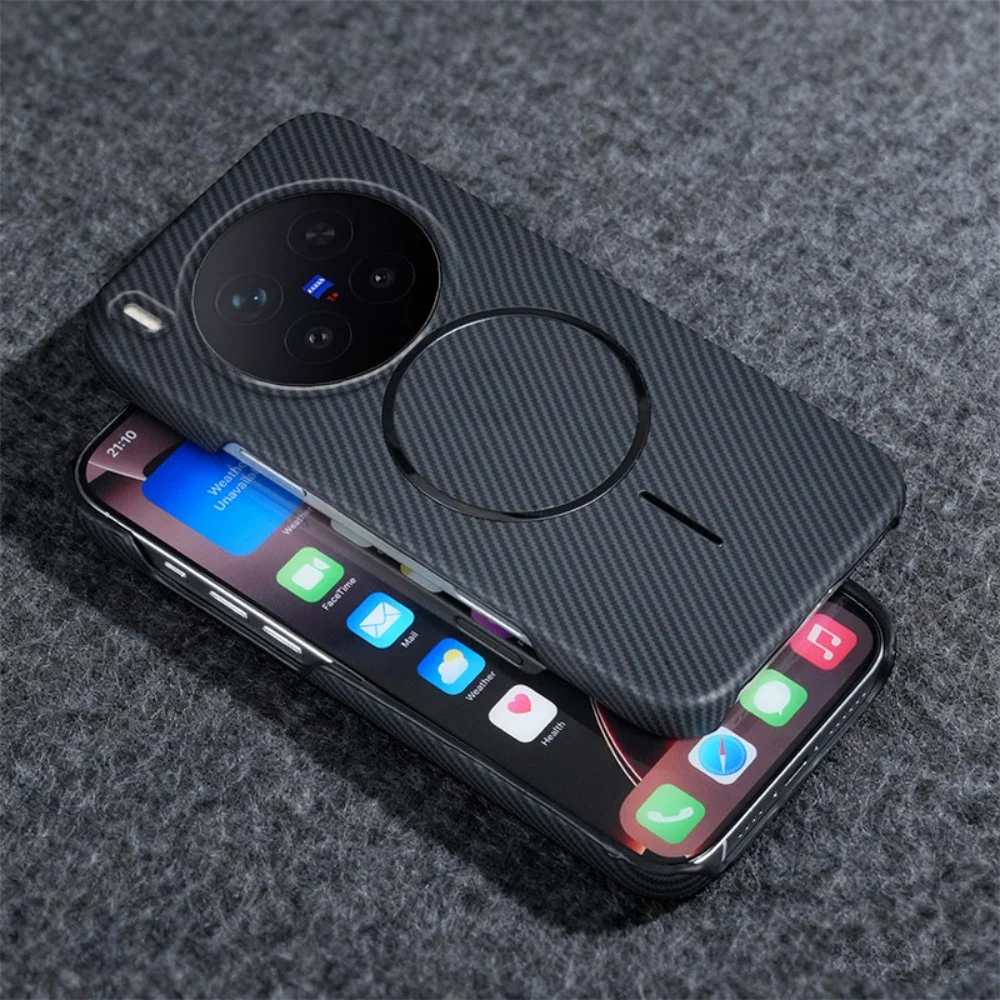 Carbon Fiber Kevlar Half Frame Magnetic Phone Case with Wireless Charging Compatibility