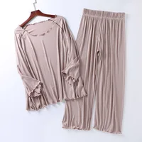 Factory wholesale summer 2026 new silk light Modale pajamas women seven sleeves nine wide-legged pants home clothing set - Image 2