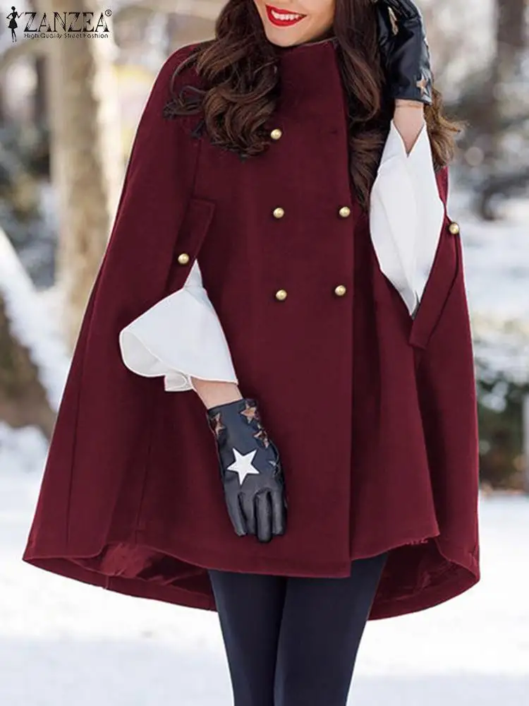

Autumn Women's Poncho 2023 ZANZEA Stylish Double Breasted Cloak Coats Solid Cape Jackets Casual Outerwears Lapel Neck Overcoat