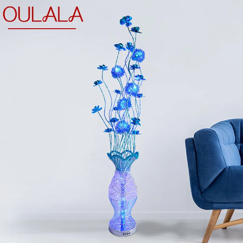 

OULALA Nordic Blue Floor Lamp Modern Art Living Room Bedroom Aluminum Wire LED Romantic Countryside Flower Decorative Light