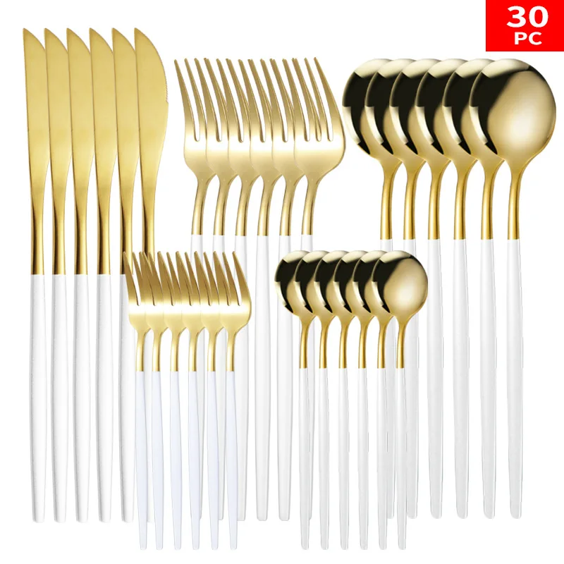 5/30pcs Gold Dinnerware Set Flatware Steak Knife Fork Cutlery Set Stainless  Steel Silverware Set Dishwasher Safe - AliExpress