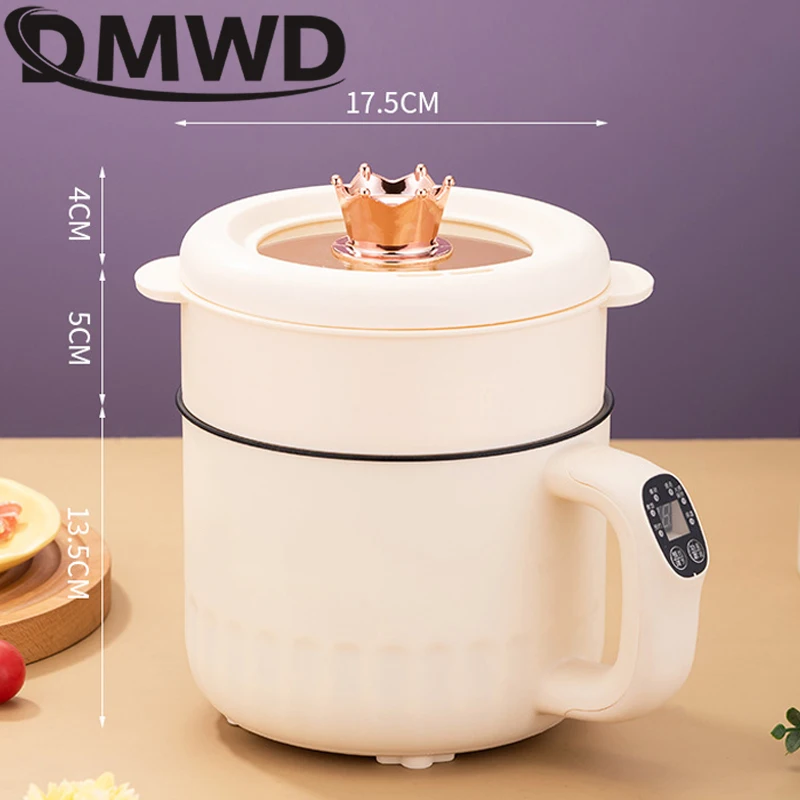 DMWD Multifunctional Electric Boiling Pot Non-Stick Frying Pan Noodles Hotpot Cooking Pot Mini Rice Cooker Stew Soup Skillet 6