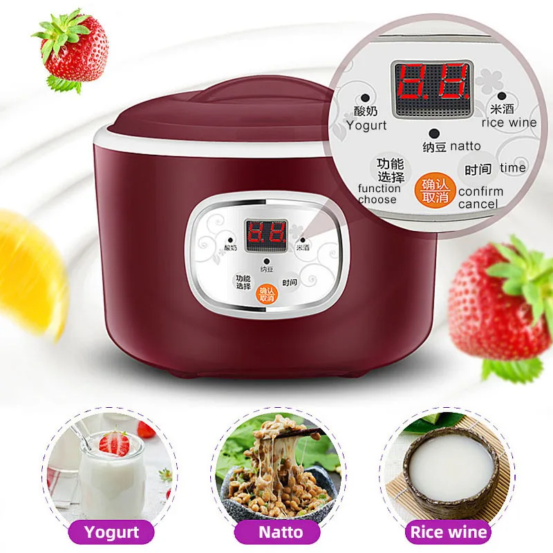 220V Electric Automatic Yogurt Maker Thermostatic Kitchen Tools Joghurthersteller Rice Wine Natto Machine Stainless Steel Liner 1