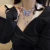 Colored Crystal Butterfly Tassel Necklace Fashion Star Heart Crystal Butterfly Pendant Necklace Trendy Jewelry Presents 1