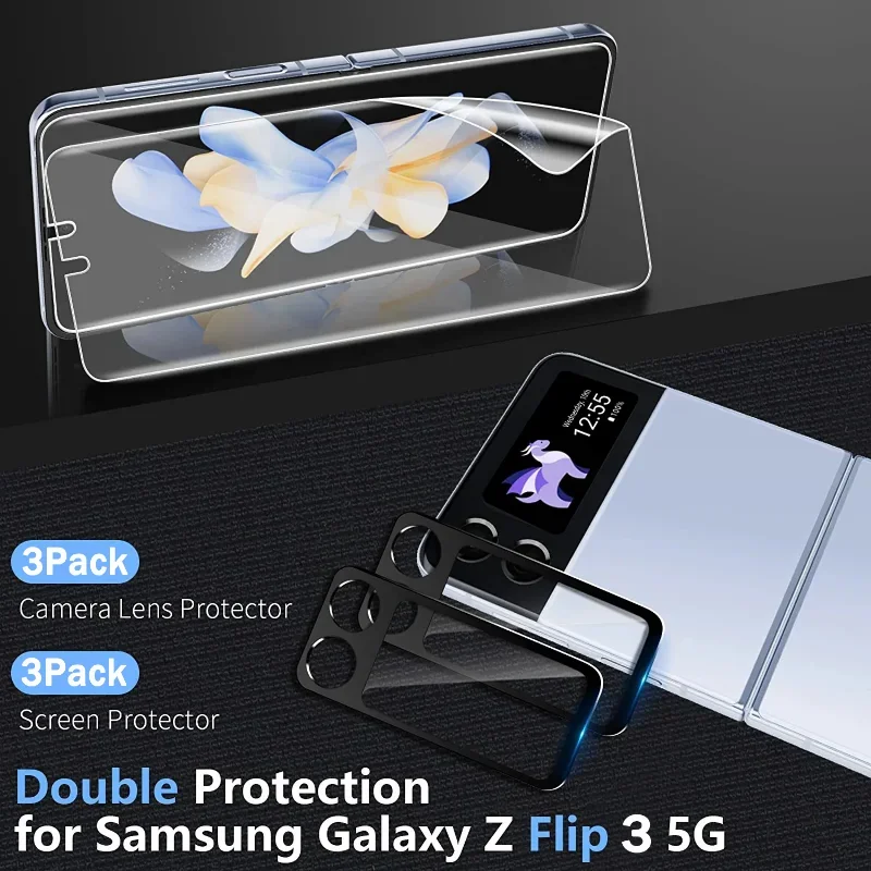 Vidrio Protector de cámara curvado 3D 6 en 1 para Samsung Z Flip 3 5G, película de hidrogel frontal para Galaxy Z Flip3, película protectora de pantalla