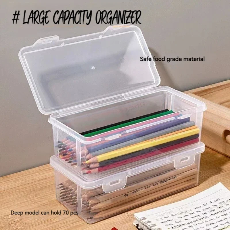 1PC Large Capacity Pencil Case Box PP Material Transparent Pencil Box Stackable Office Supplies Storage Organizer