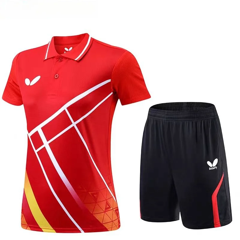 Sport T Shirt Badminton Table Tennis Clothes Set a set of men's and women's table tennis quick drying T-shirt shorts breathable light badminton T-shirt lapel team custom