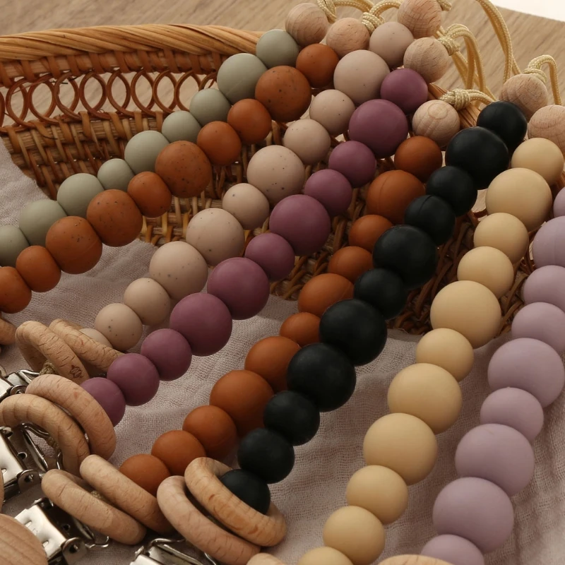Baby Pacifier Chain Clip Nursing Teether Soother Holder Silicone Beads Chain Wooden Clip DIY Dummy Nipple Holder Leash pacifier clip,pacifier chain