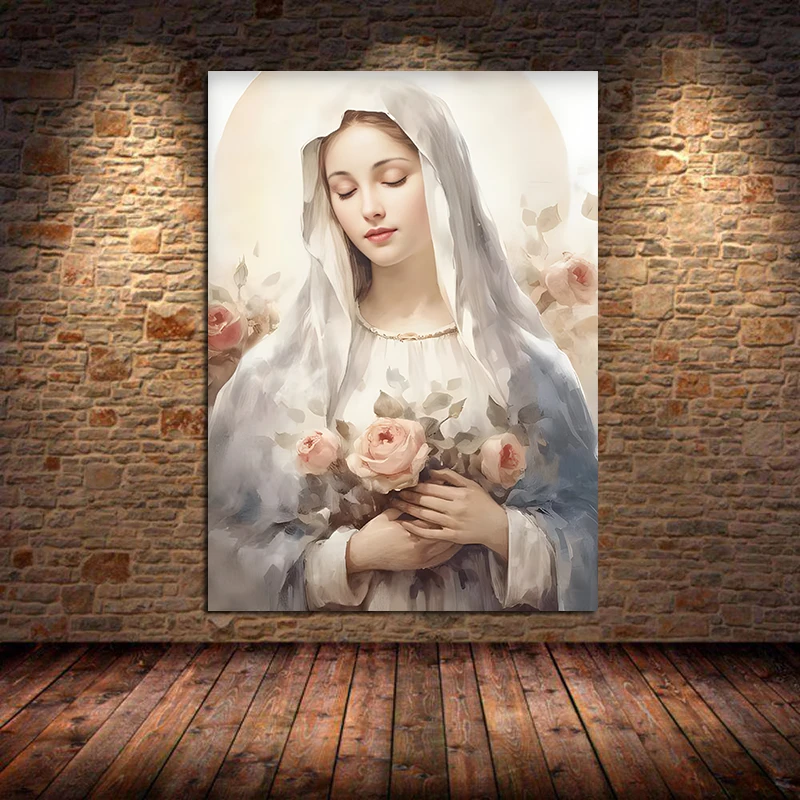 Vintage Blessed Virgin Mary with The Child Catholic Christian Prayer Art Poster Canvas Painting Wall Prints Picture Home Decor