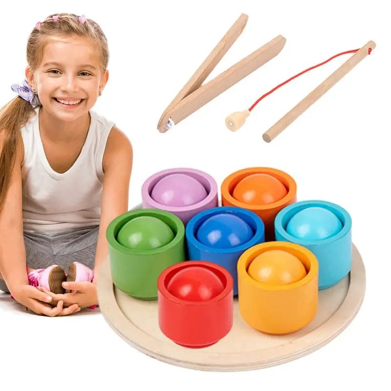

Baby Montessori Wooden Toy Rainbow Ball And Cups Color Sorting Games Fine Motor Early Education Learning Toys Gifts For Children