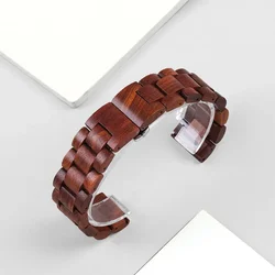 Elegant Wood Bracelet - 20mm/22mm Adjustable Wooden Watchband Strap - 22mm (Red)