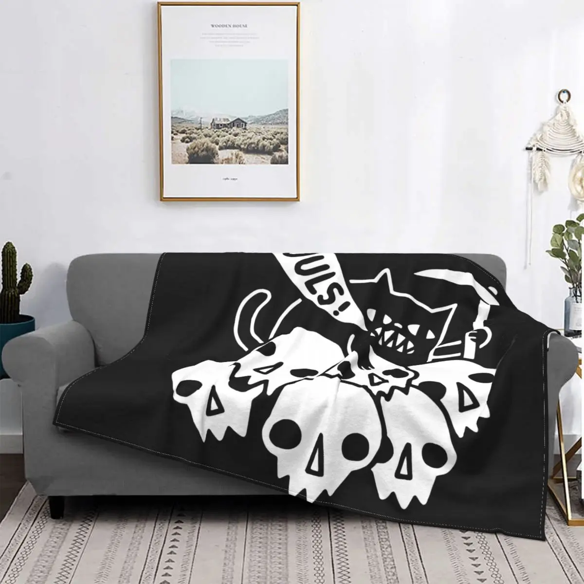 

Cat Got Your Soul Skull Blanket Flannel Print Halloween Scary Multifunction Warm Throw Blanket for Home Outdoor Bedspread