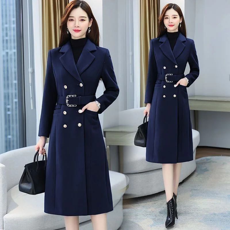 Quick Black Woolen Coat Women's Mid-Long 2021 New Spring Autumn Popular Hepburn Style Red Woolen Coat Femme Jacket Loose Botton