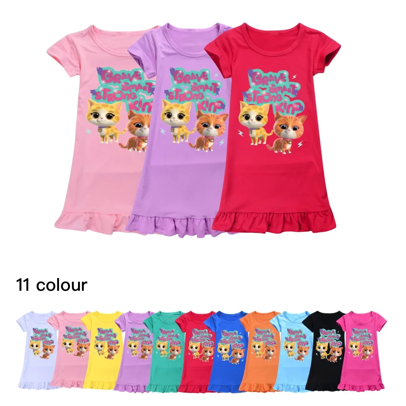 귀여운 Superkitties 고양이 코스튬 어린이 여름 잠옷,  소녀 캐주얼 원피..