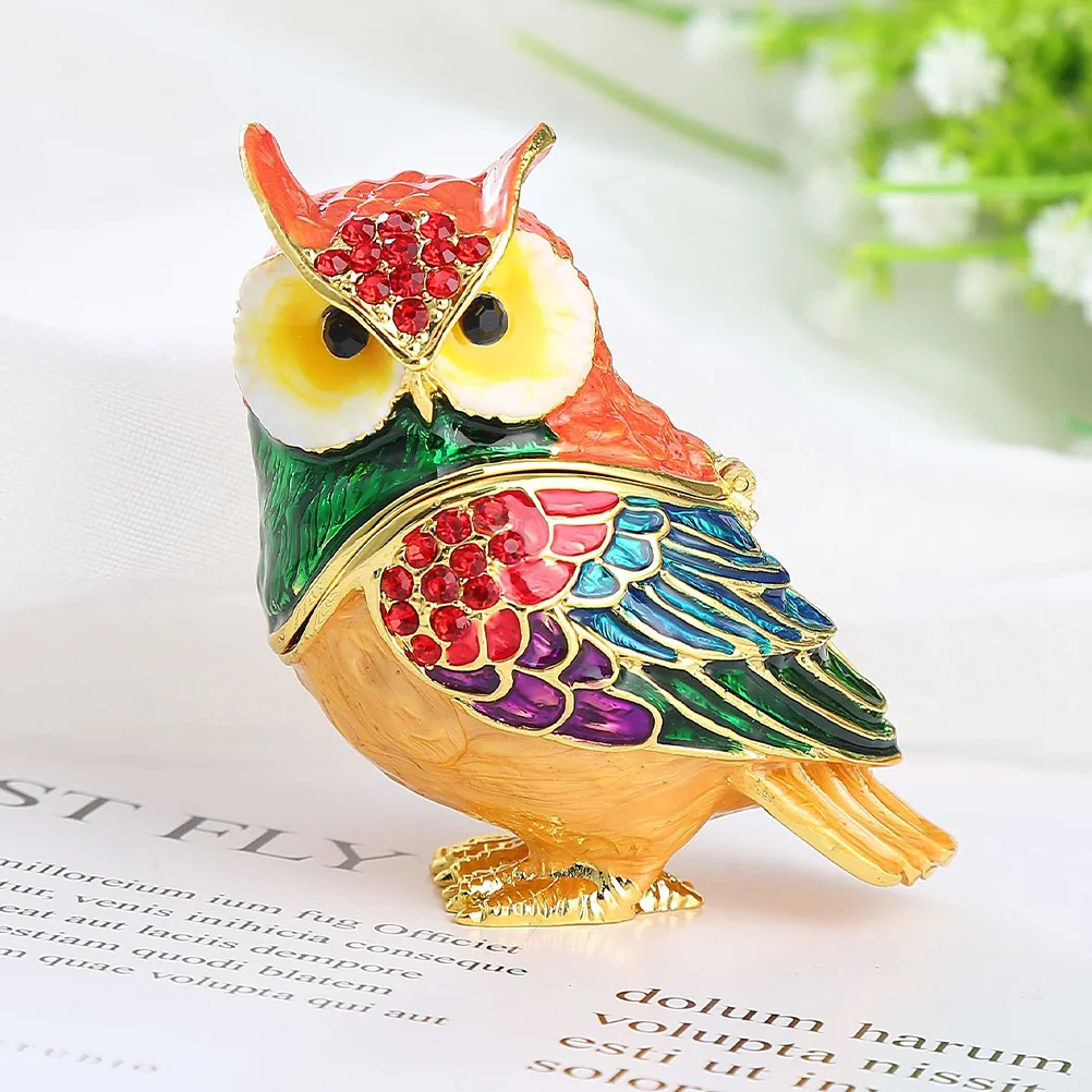 

Owl Shaped Jewelry Container Rhinestone Inlaid Ear Stud Ring Storage Case