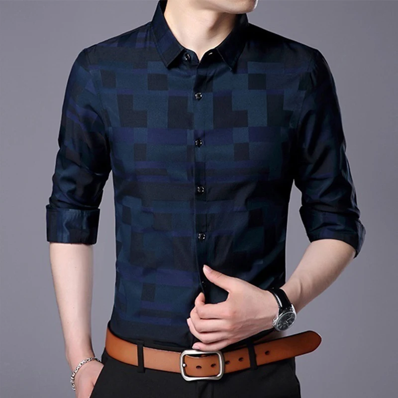 Men’s Casual Business Long Sleeve Shirt Formal Office Men Tshirt
