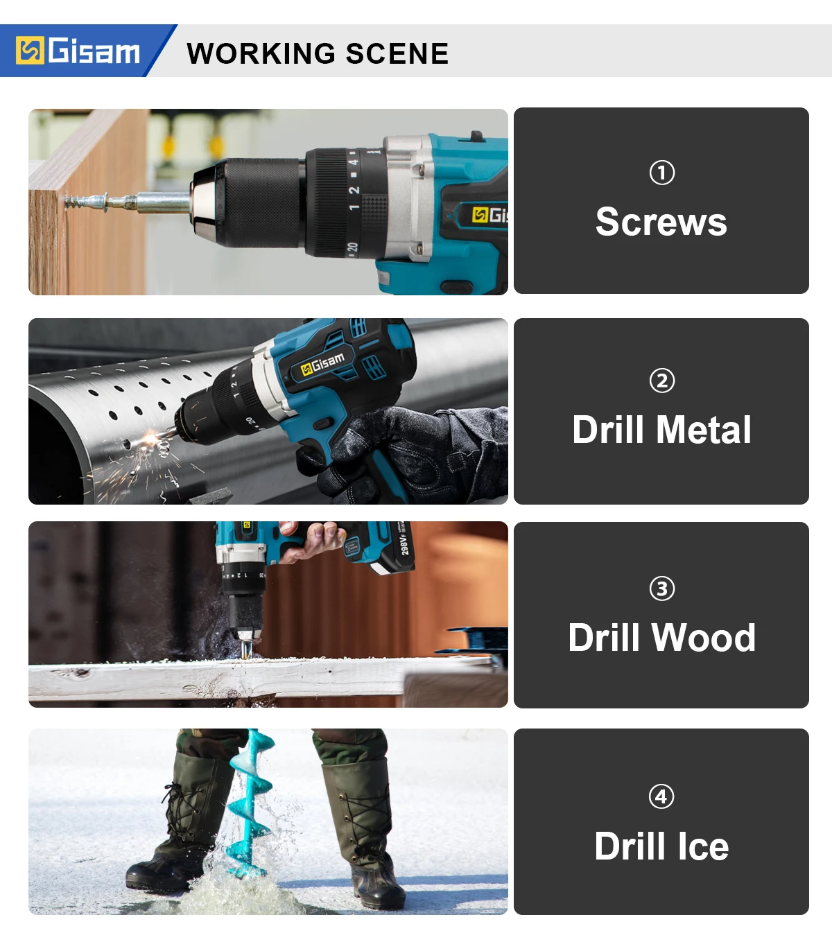 Powerful Electric Impact Drill Screwdriver 13mm Chuck Brushless Battery Impact H