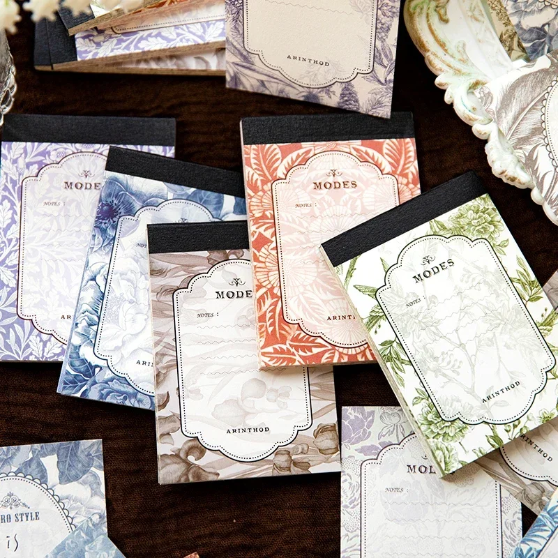 40Sheets Memo Book Retro Floral Pattern Decorative Backing Plant light ledger Border Material Paper Scrapbooking 105*75MM 4