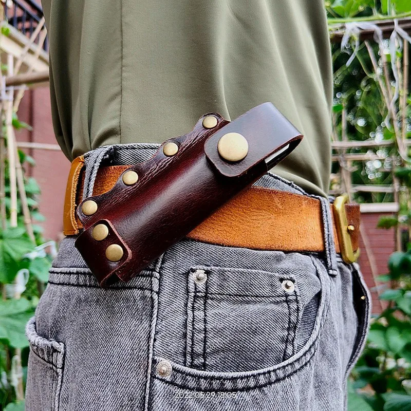 FoldingKnifeLeatherSheathJackknifeWaistBagBeltPackPortable