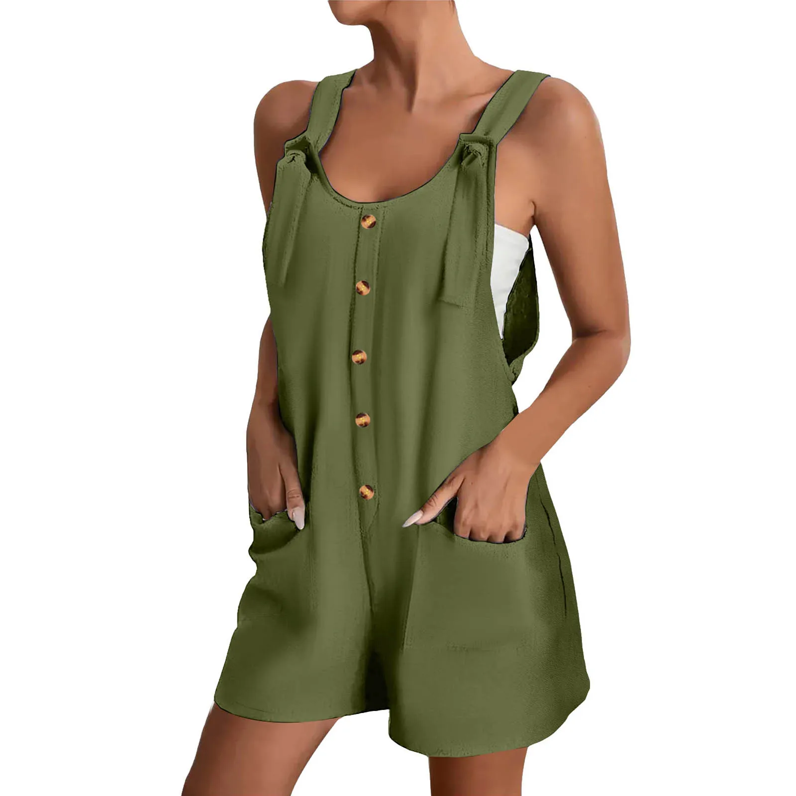 

Women's Short Jumpsuit Summer Fashion Button Jumpsuit Solid Colour Loose Casual Versatile One Piece Shorts Romper With Pockets