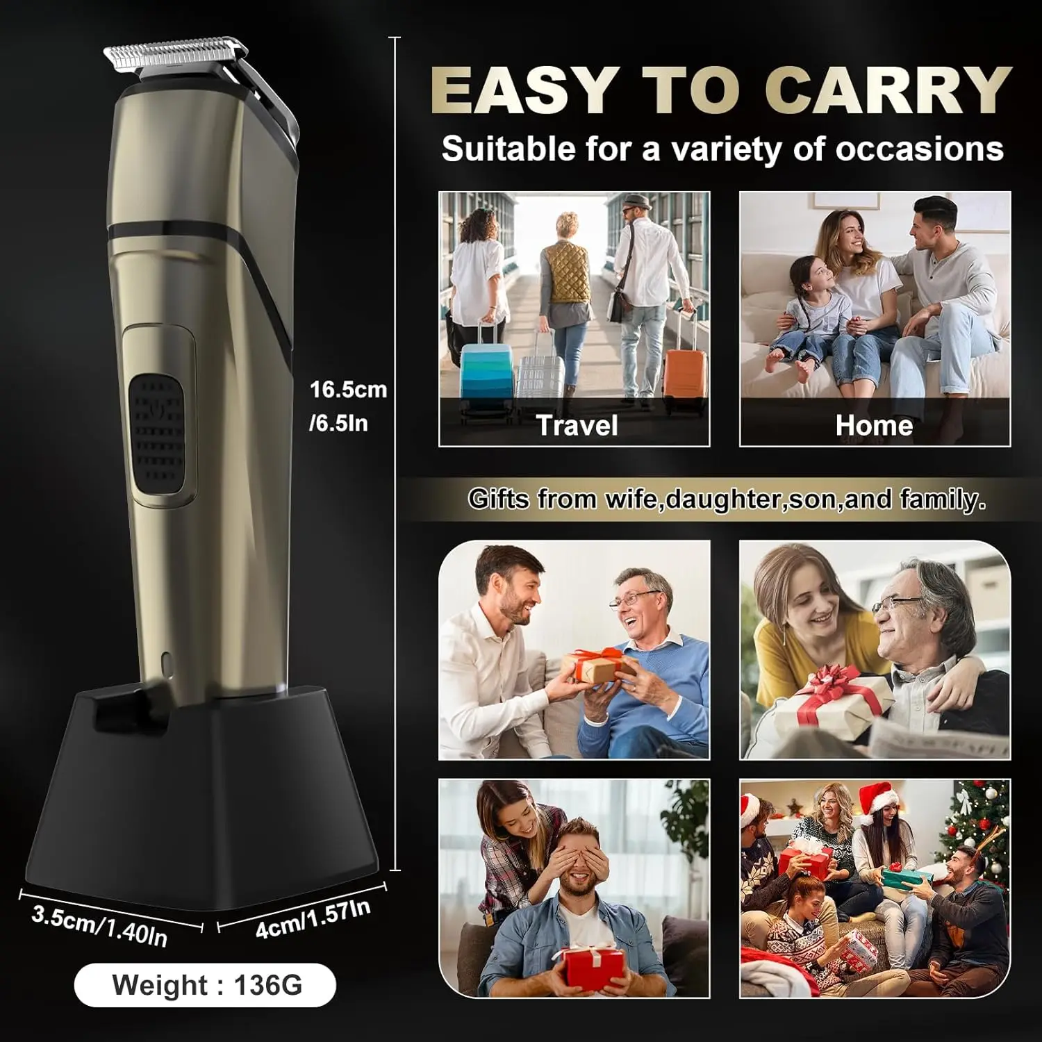 Sejoy 6 IN 1 Hair Trimmer for Men Electric Groin Hair Trimmer Cordless Beard Trimming Kit with Standing Charging Dock 5