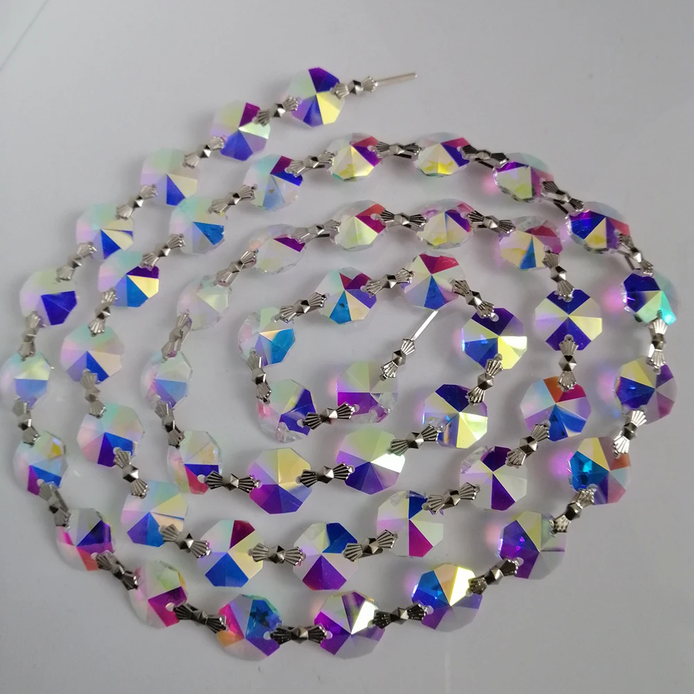 1Yard 14mm ABColor Crystal Octagon Bead Hanging Garland Chain Sliver Pin Wedding Party Curtain DIY Christmas Tree Ornament Decor 50pcs jewelry packing gold sliver foil cloth drawstring christmas gift packaging gift bags7x9cm 9x12cm wedding gift bags pouches