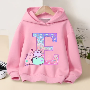 Cute Hoodies Girls Anime Cat Letter A-Z Sweatshirt Clothes