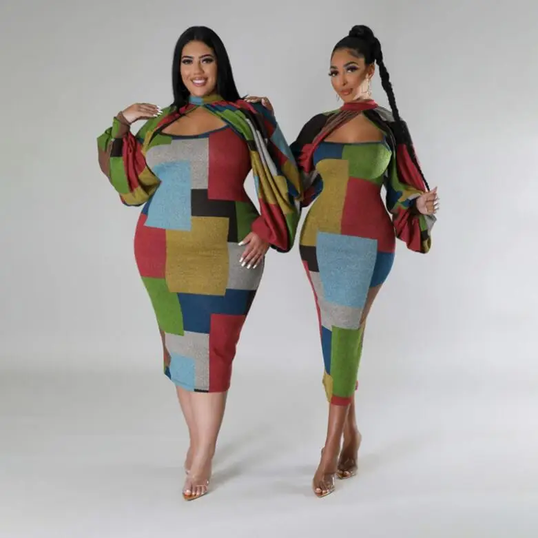 

New Fashion Patchwork Color Contrast Printed Long Sleeved Oversized Dress