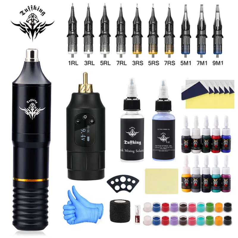 Kit sem fio Tattoo Pen para iniciantes, Rotary Tipo Mรกquina, completa Tipo Suprimentos