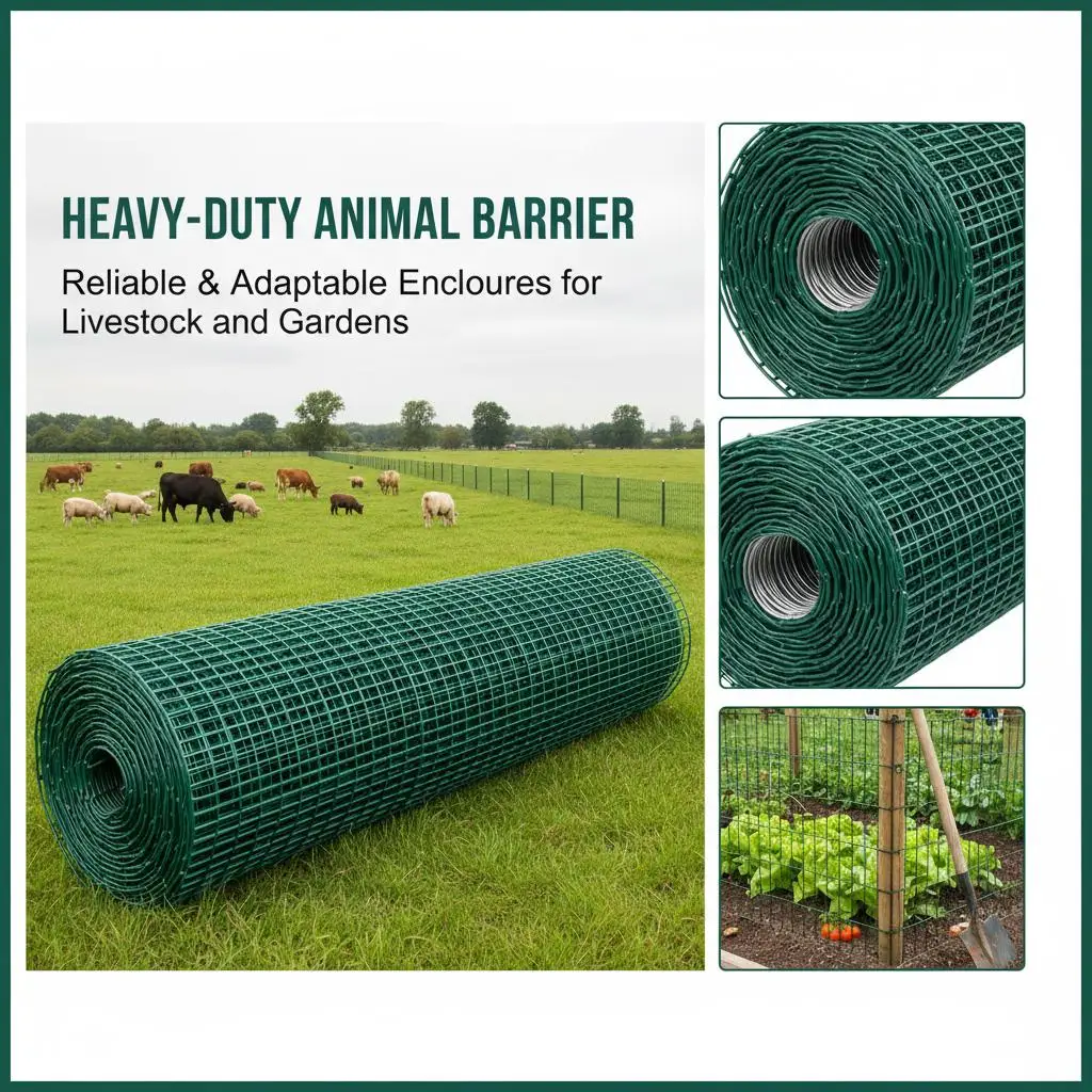 Grünes Metallgitter 1x20m, Maschenweite 10x10cm, verzinktes PVC-Geflecht 2,1mm, Rollen-Schweißzaun für Garten, Tiergehege, Ranches – Detail 6