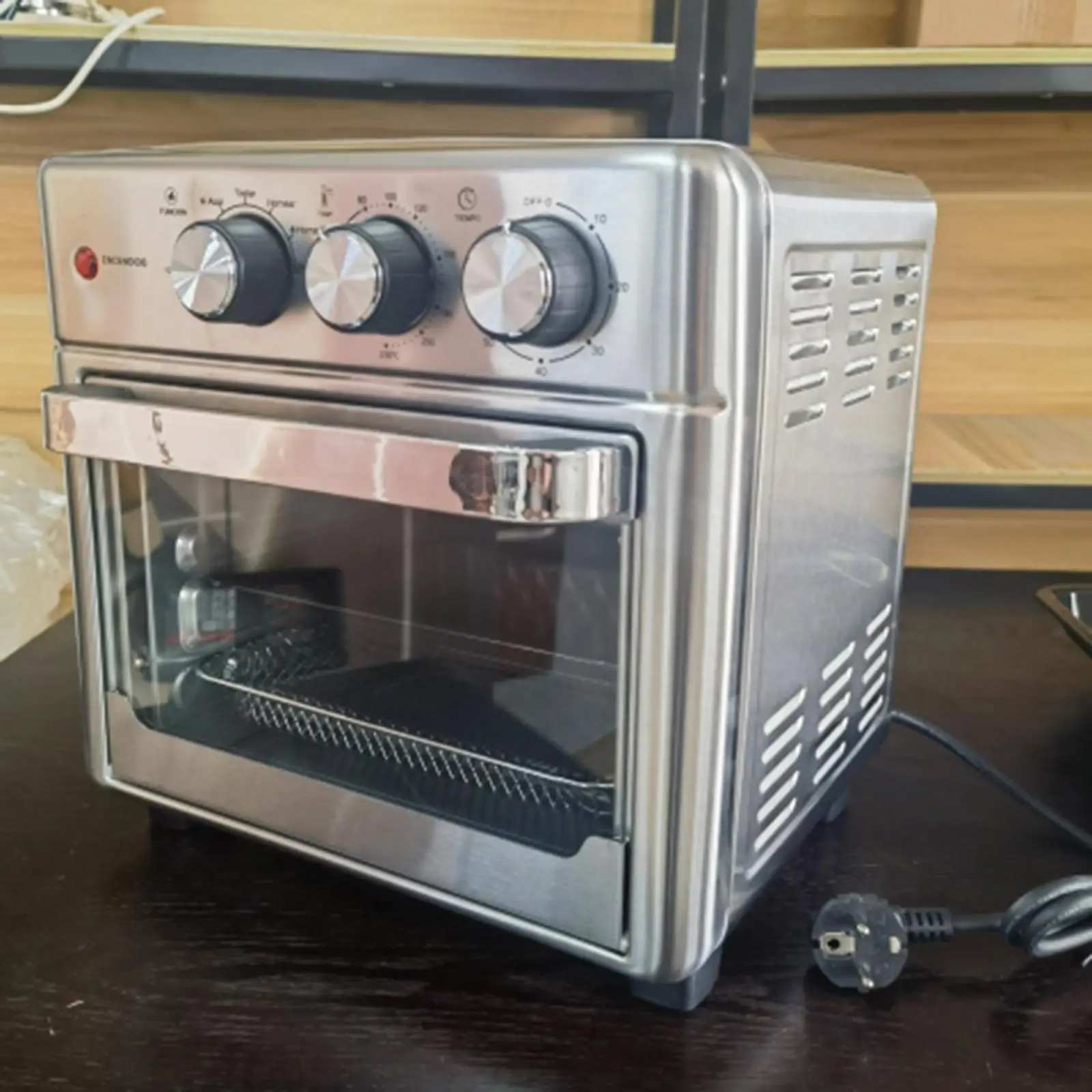 5 in 1 Air Fryer 1200W Stainless Steel Toaster Oven with Grill Kitchen Convection Oven Timer Knob Control for Meat Roast Chicken